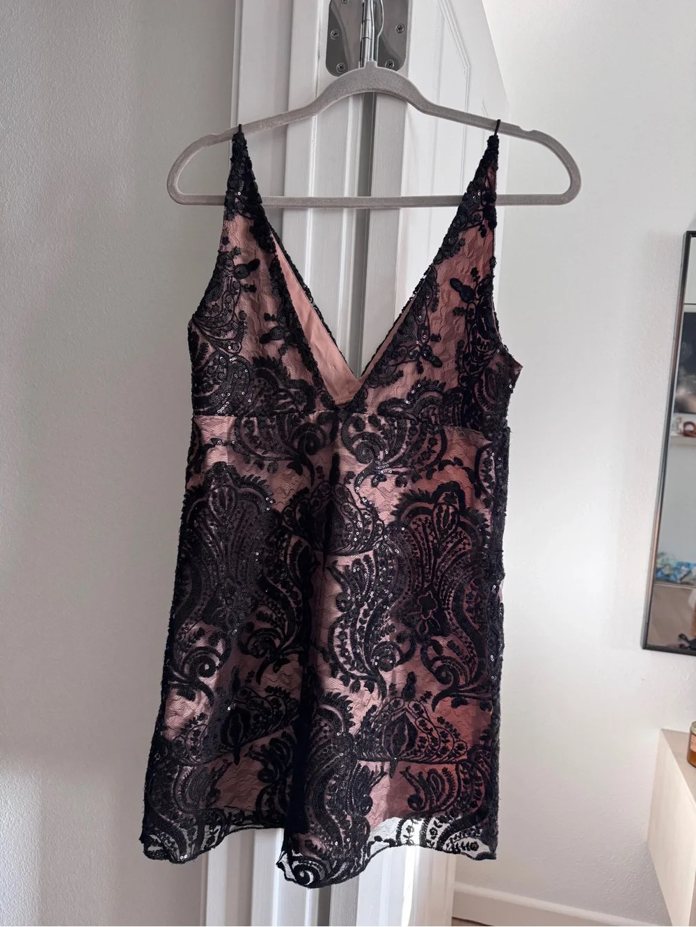 Free People Black Lace Overlay Pink Mini Dress
